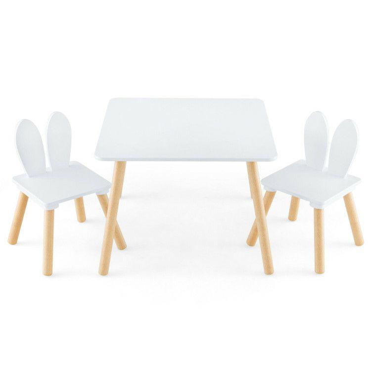 3 Pieces Kids Table and Chairs Set for Arts Crafts Snack Time White |   Kids Table & Chair Sets