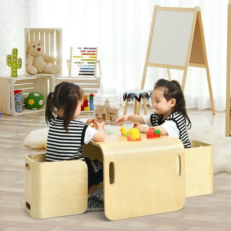 3 Pieces Kids Wooden Table and Chair Set Natural |   Kids Table & Chair Sets