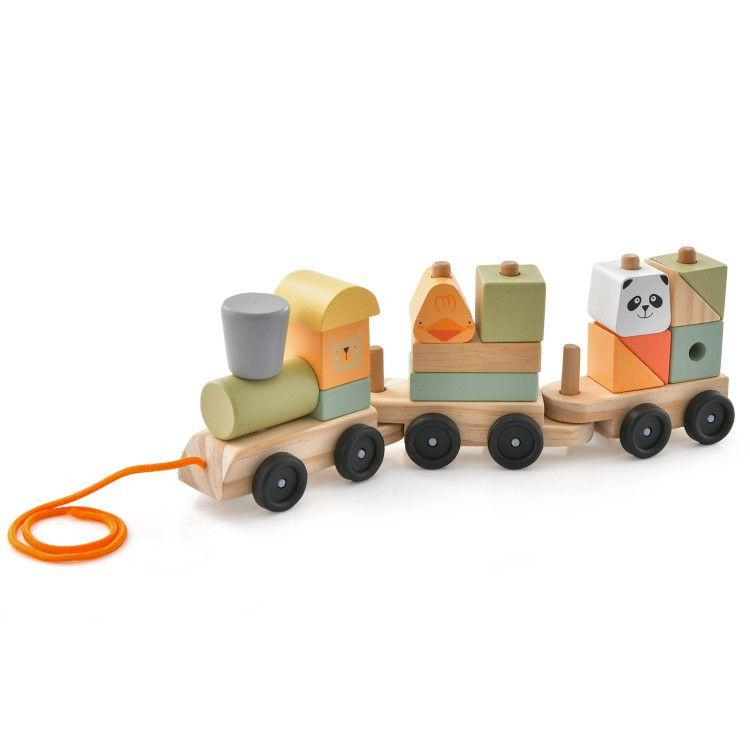 3-Section Toy Wooden Train Set with Stackable Building Blocks  |   Learning Toys