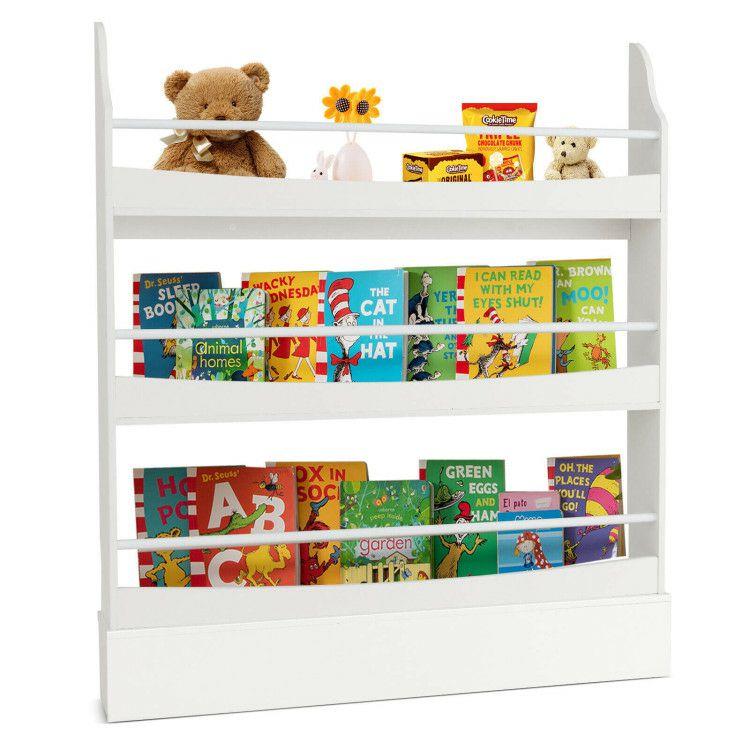 3-Tier Bookshelf Organizer with 2 Anti-Tipping Kits for Books and Magazines White |   Kids Storage