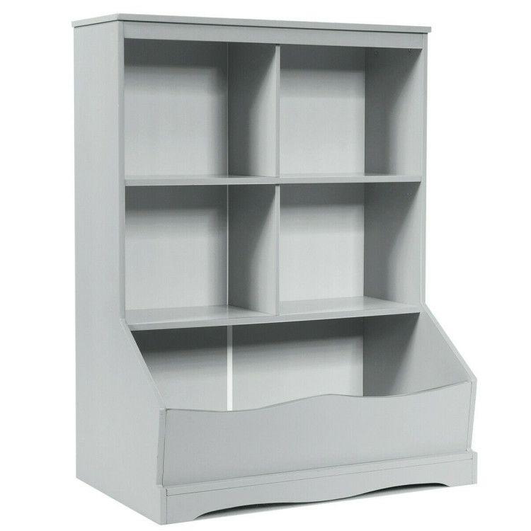 3-Tier kids Multi-Functional Bookcase with 5 Open Storage Compartments Gray |   Kids Storage