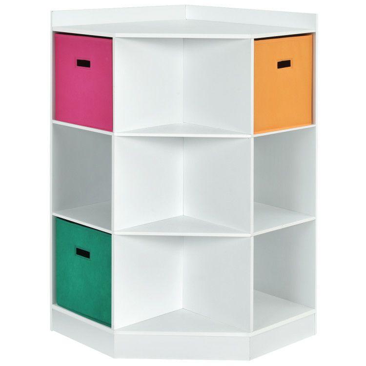 3-Tier Kids Storage Shelf Children Corner Cabinet with 3 Baskets White |   Kids Storage