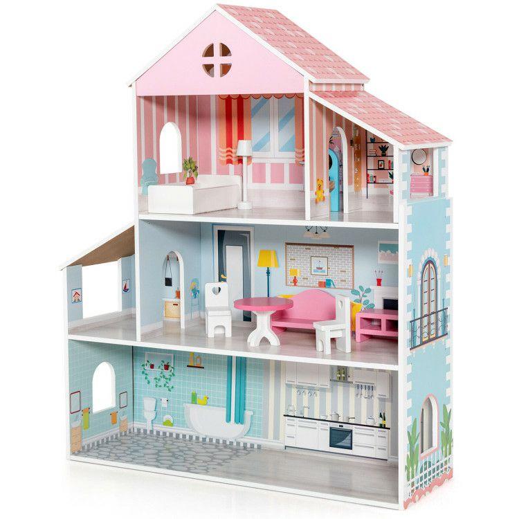 3-Tier Toddler Doll House with Furniture Gift for Age over 3  |   Play Tents & Playhouse