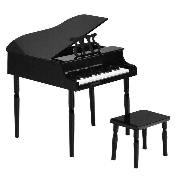 30-Key Wood Toy Kids Grand Piano with Bench and Music Rack Black |   Pianos & Keyboards