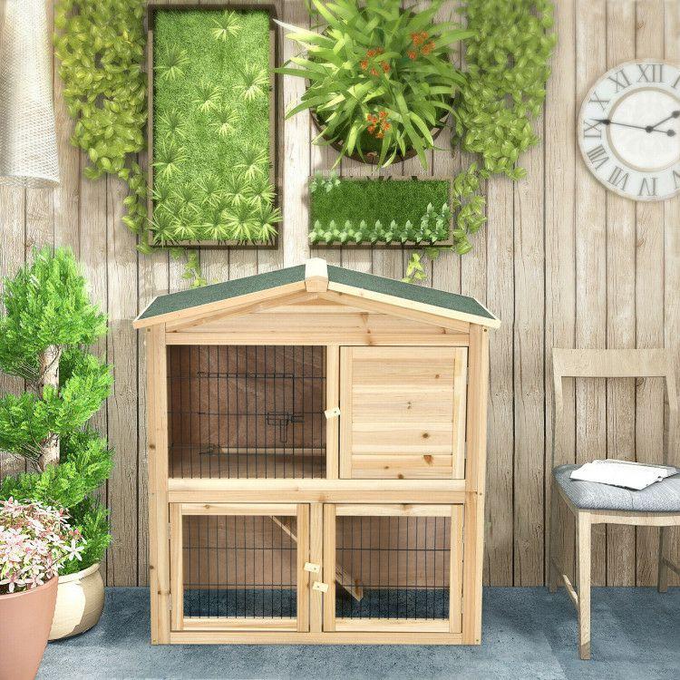 35 Inch Wooden Chicken Coop with Ramp Natural |   Rabbit Hutches