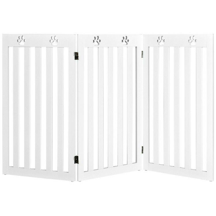 36 Inch Folding Wooden Freestanding Pet Gate Dog Gate with 360° Flexible Hinge White |   Pet Gate