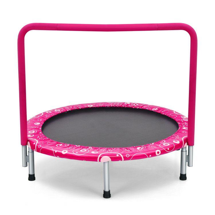 36 Inch Kids Trampoline Mini Rebounder with Full Covered Handrail Pink |   Trampolines