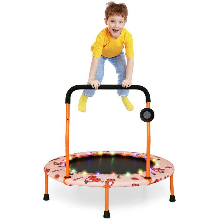 36 Inch Mini Trampoline with Colorful LED Lights and Bluetooth Speaker Orange |   Trampolines