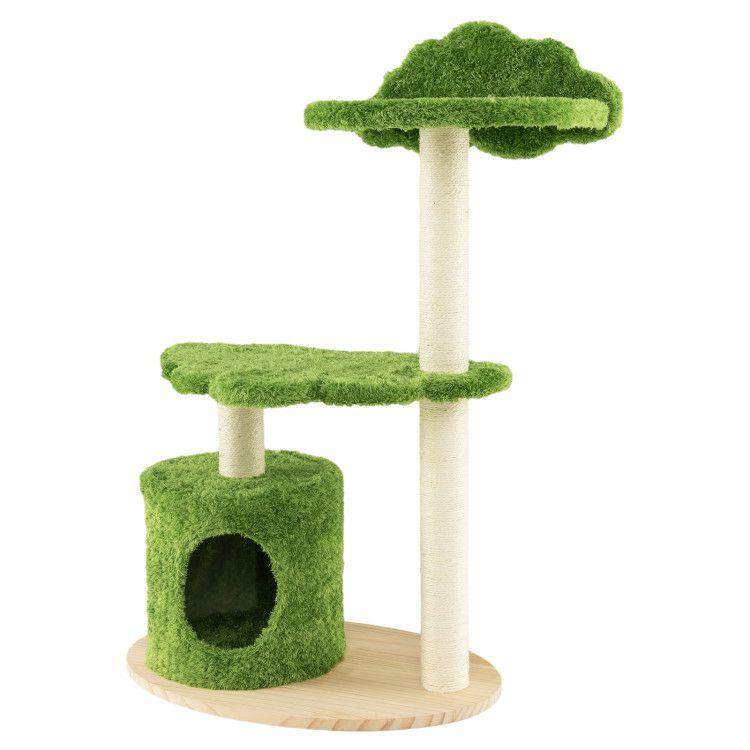 38 Inch Cute Cat Tree for Indoor Cats with Fully Wrapped Sisal Scratching Posts Green |   Cat Trees, Condos & Scratchers