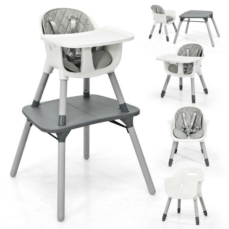 4-in-1 Baby Convertible Toddler Table Chair Set with PU Cushion Gray |   High Chairs