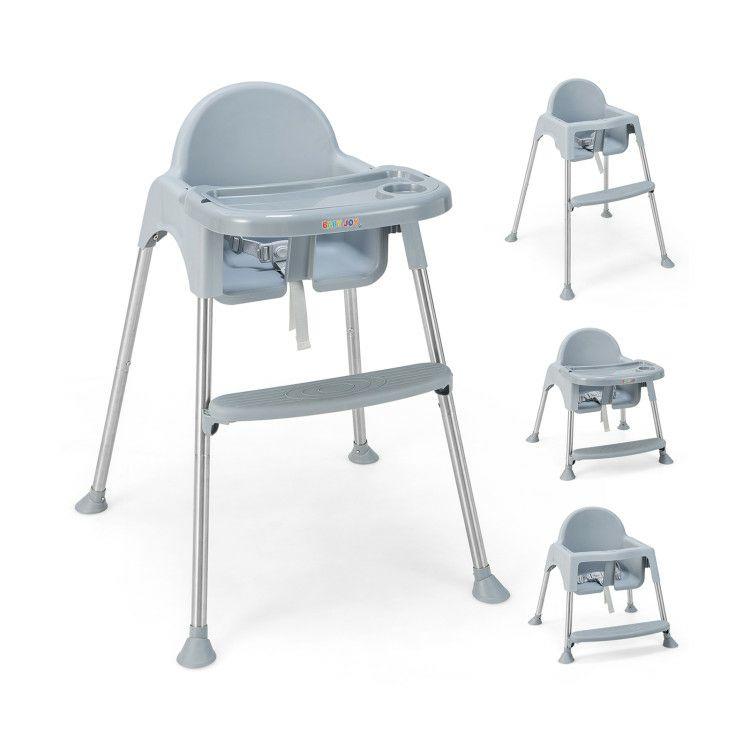 4-in-1 Convertible Baby High Chair with Removable Double Tray Gray |   High Chairs