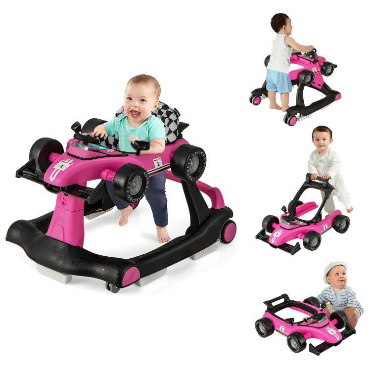 4-in-1 Foldable Activity Push Walker with Adjustable Height Pink |   Baby Walkers