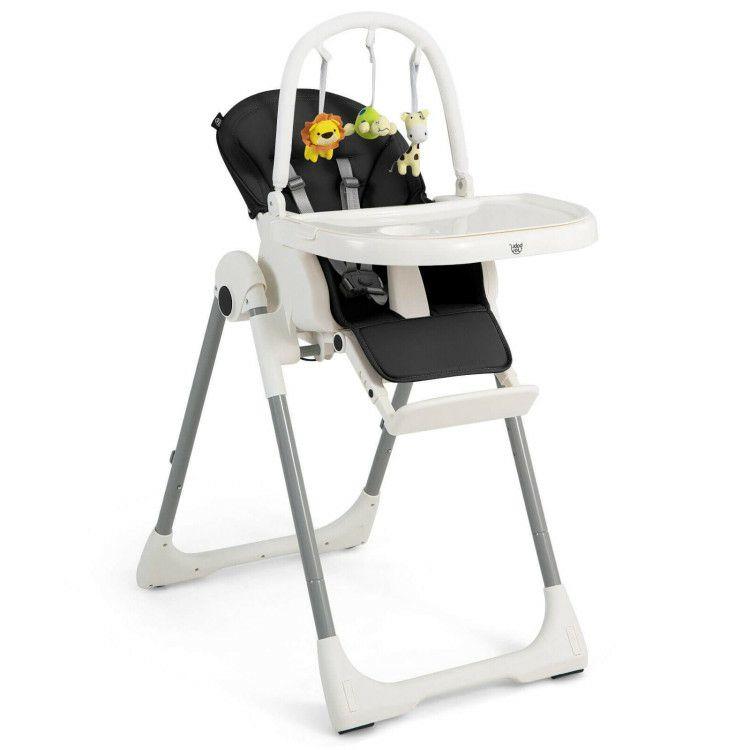 4-in-1 Foldable Baby High Chair with Free Toys Bar and 7 Adjustable Heights Black |   High Chairs