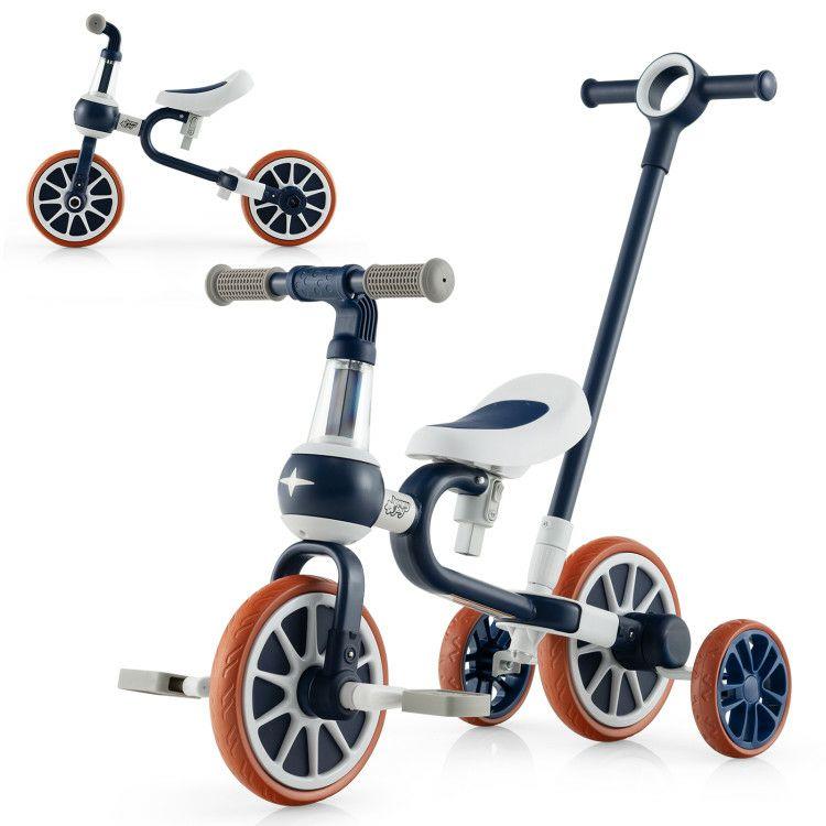 4-in-1 Kids Tricycle with Adjustable Parent Push Handle for 2-4 Years Old Navy |   Push & Pedal Ride On Toys