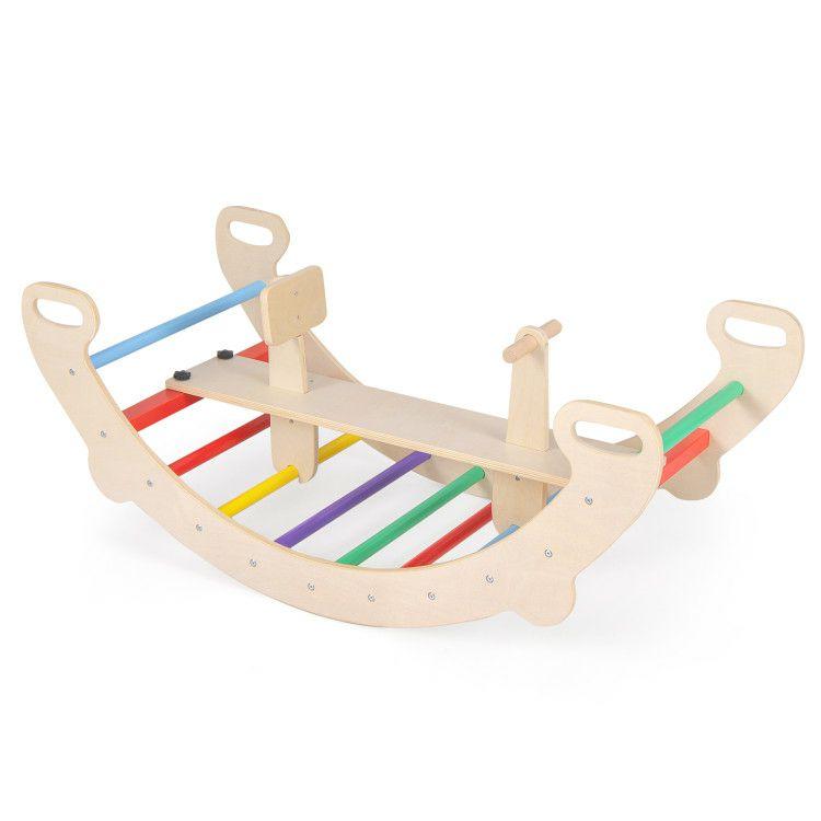 4-in-1 Multifunctional Wooden Climbing Toys with Rocker and Crawling Tunnel Multicolor |   Climbers & Slides