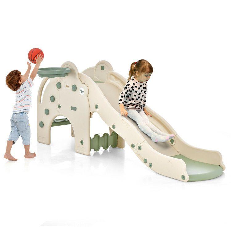 4-in-1 Toddler Slide Kids Play Slide with Cute Elephant Shape Green |   Outdoor Play