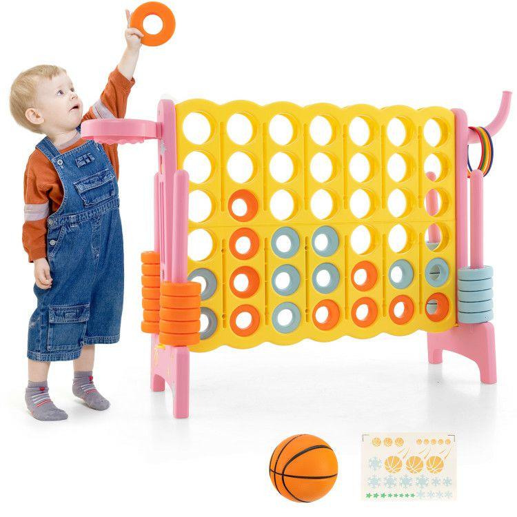 4-in-a-Row Connect Game with Basketball Hoop and Toss Ring Pink |   Lawn Games