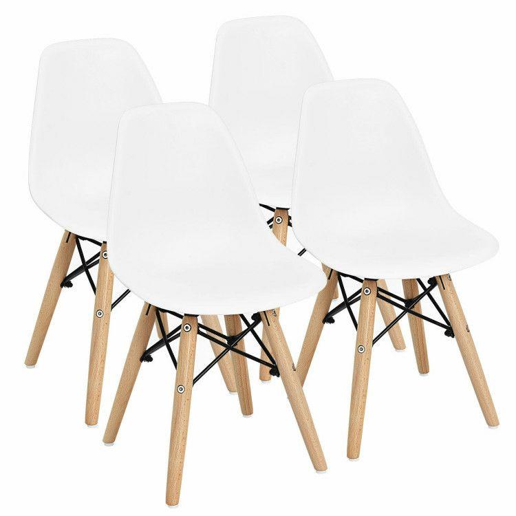 4 Pieces Medieval Style Children Chair Set with Wood Legs White |   Kids Chairs & Seating