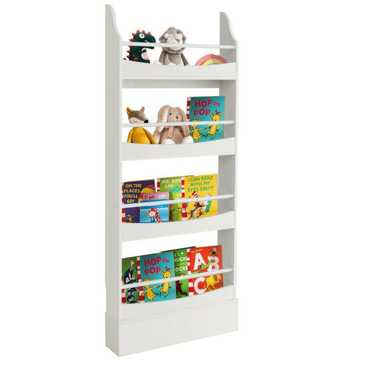 4-Tier Bookshelf Organizer with 2 Anti-Tipping Kits for Books and Magazines White |   Kids Storage