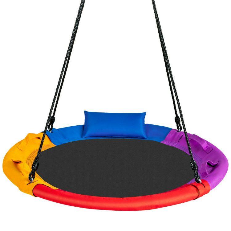 40 inch Saucer Tree Outdoor Round Platform Swing with Pillow and Handle Multicolor |   Swing & Playsets