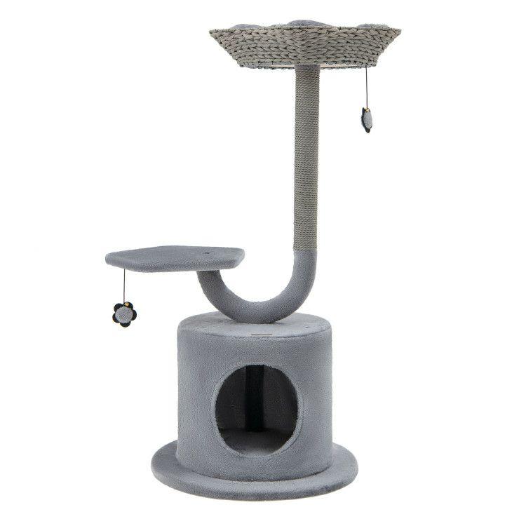 42 Inch Cat Tower with Curved Metal Supporting Frame for Large and Small Cats Gray |   Cat Trees, Condos & Scratchers