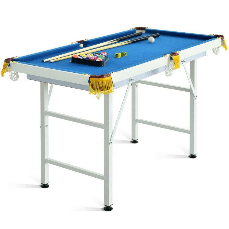 47 Inch Folding Billiard Table with Cues and Brush Chalk Blue |   Game Room