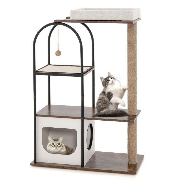 47 Inch Tall Cat Tree Tower Top Perch Cat Bed with Metal Frame White |   Cat Trees, Condos & Scratchers