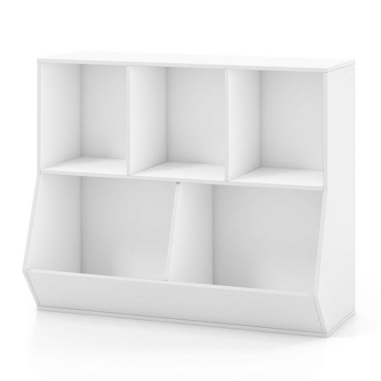 5-Cube Wooden Kids Toy Storage Organizer with Anti-Tipping Kits White |   Kids Storage