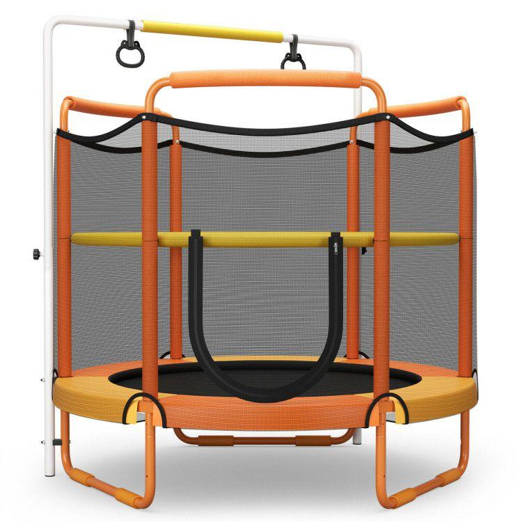 5 Feet Kids 3-in-1 Game Trampoline with Enclosure Net Spring Pad Orange |   Outdoor Play