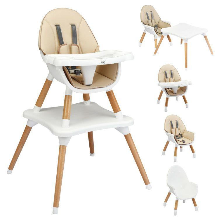 5-in-1 Baby Convertible Wooden High Chair with Detachable Tray Beige |   High Chairs