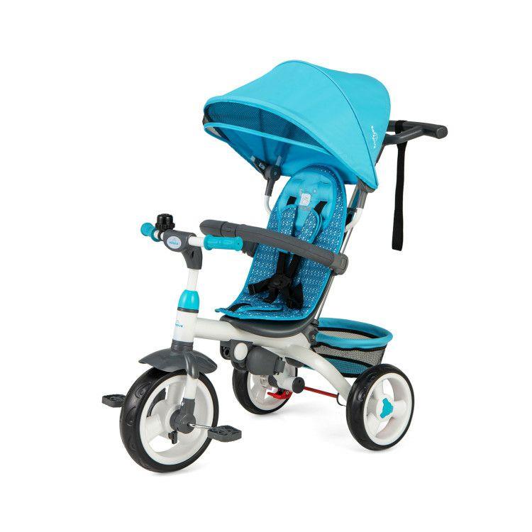 5-in-1 Detachable Baby Stroller Tricycle with Round Canopy Blue |   Baby Strollers