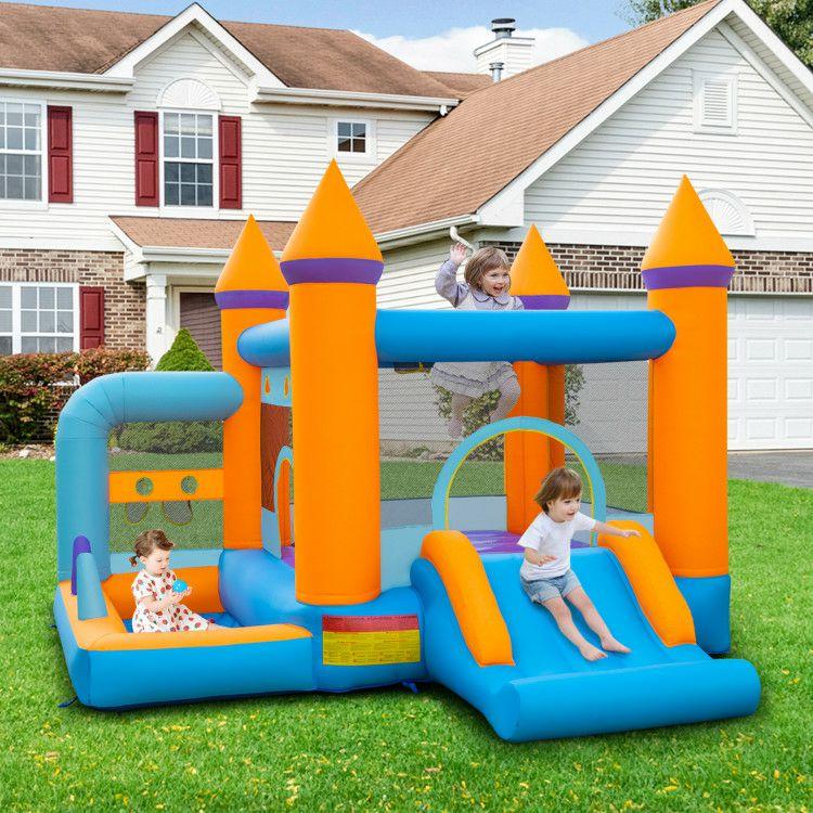 5-in-1 Inflatable Bounce Castle with Ocean Balls and 735W Blower Multi-Color |   Outdoor Play