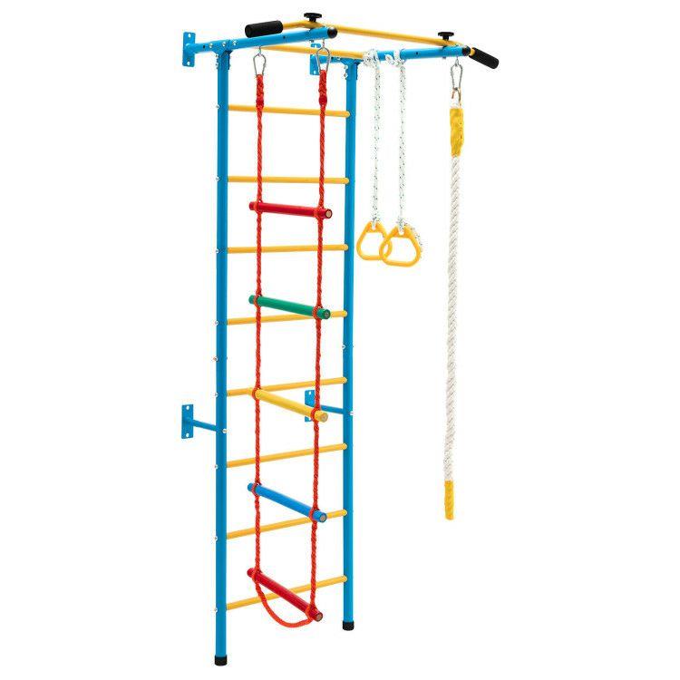 5 In 1 Kids Indoor Gym Playground Swedish Wall Ladder Yellow |   Climbers & Slides