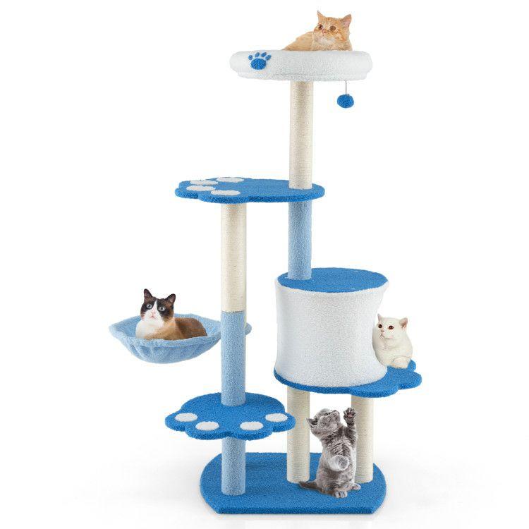 54 Inches Tall Modern Cat Tree Tower for Indoor Cats Blue |   Cat Trees, Condos & Scratchers