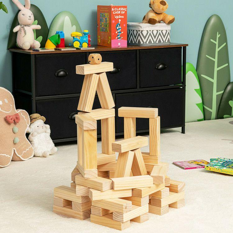 54 Pieces Tumbling Timber Toy with Carrying Bag Natural |   Learning Toys