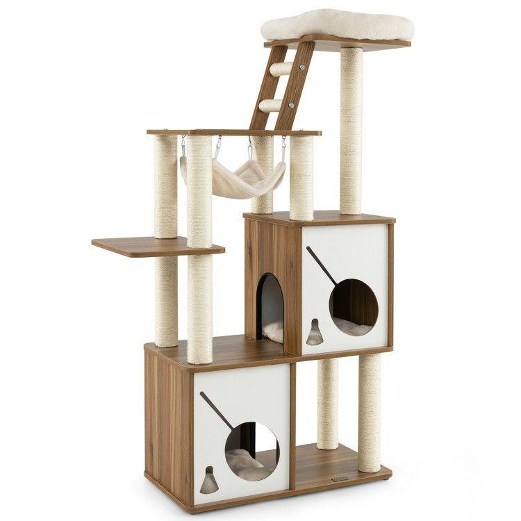 57 Inch Cat Tree Tower Multi-Level Activity Center with Scratching Posts Natural |   Cat Trees, Condos & Scratchers