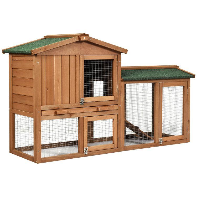 58 Inch Weatherproof Wooden Rabbit Hutch Natural |   Rabbit Hutches