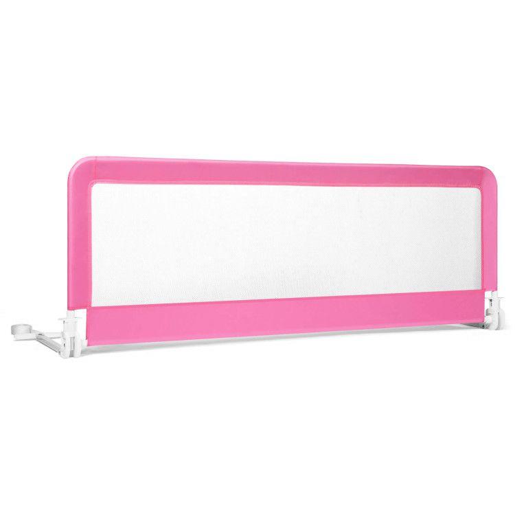 59 Inch Folding Breathable Baby Bed Rail Guard with Safety Strap Pink |   Bed Rails