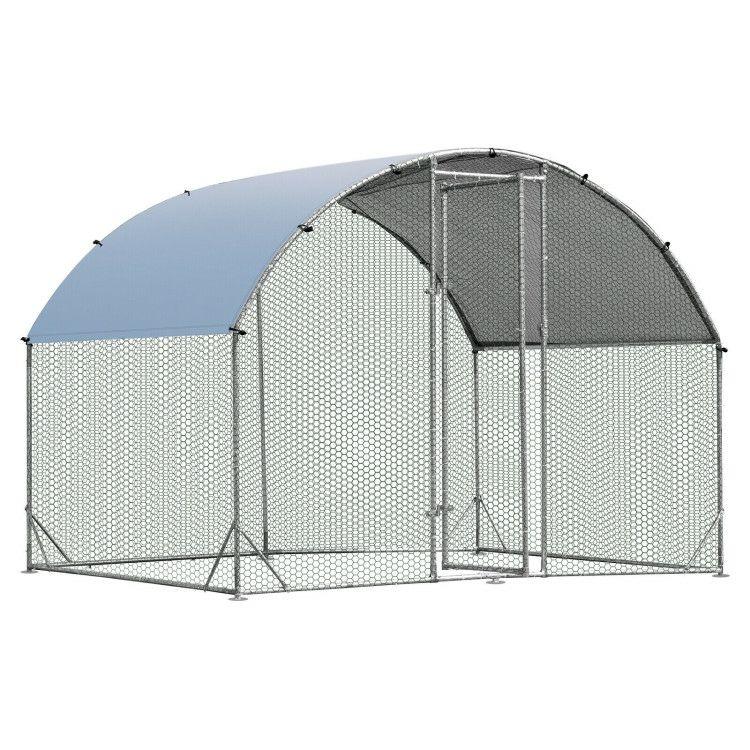 6.2 Feet/12.5 Feet/19 Feet Large Metal Chicken Coop Outdoor Galvanized Dome Cage with Cover Silver |   Chicken Coops