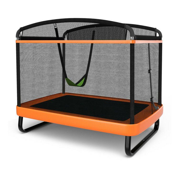 6 Feet Kids Entertaining Trampoline with Swing Safety Fence Orange |   Trampolines