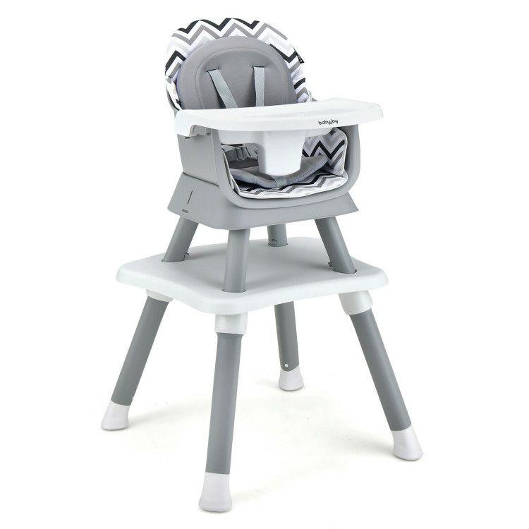 6-in-1 Convertible Baby High Chair with Adjustable Removable Tray Gray & White |   High Chairs