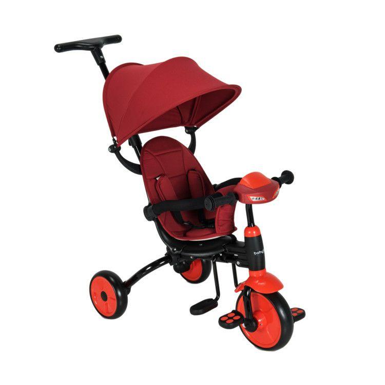 6-in-1 Foldable Baby Tricycle Toddler Stroller with Adjustable Handle Red |   Baby Strollers