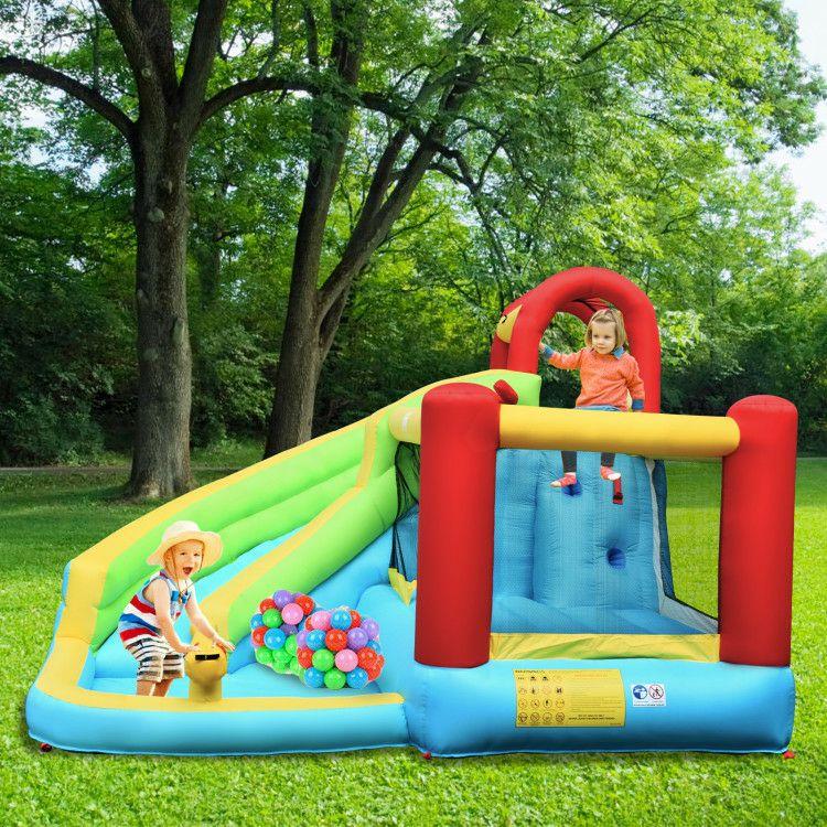 6-in-1 Inflatable Bounce House with Climbing Wall and Basketball Hoop without Blower  |   Outdoor Play