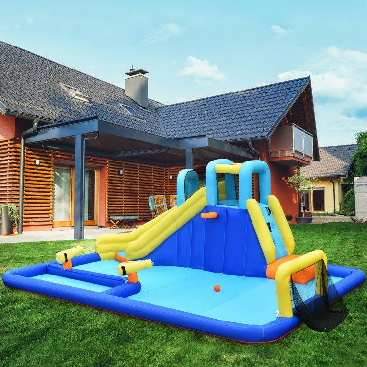 6-in-1 Inflatable Water Slide Jumping House without Blower Blue, Yellow |   Outdoor Play