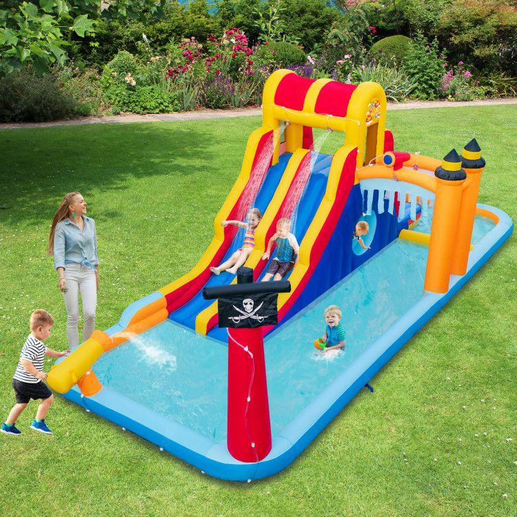 6-In-1 Inflatable Water Slide with Dual Slides and Cave Crawling Game without Blower  |   Bounce House