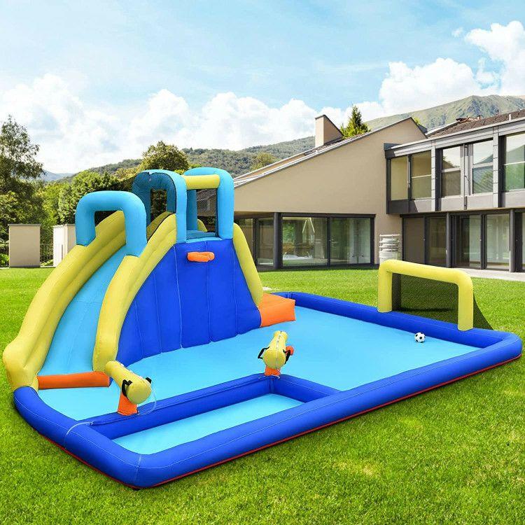 6-in-1 Inflatable Water Slides with Blower for Kids Blue And Yellow |   Outdoor Play