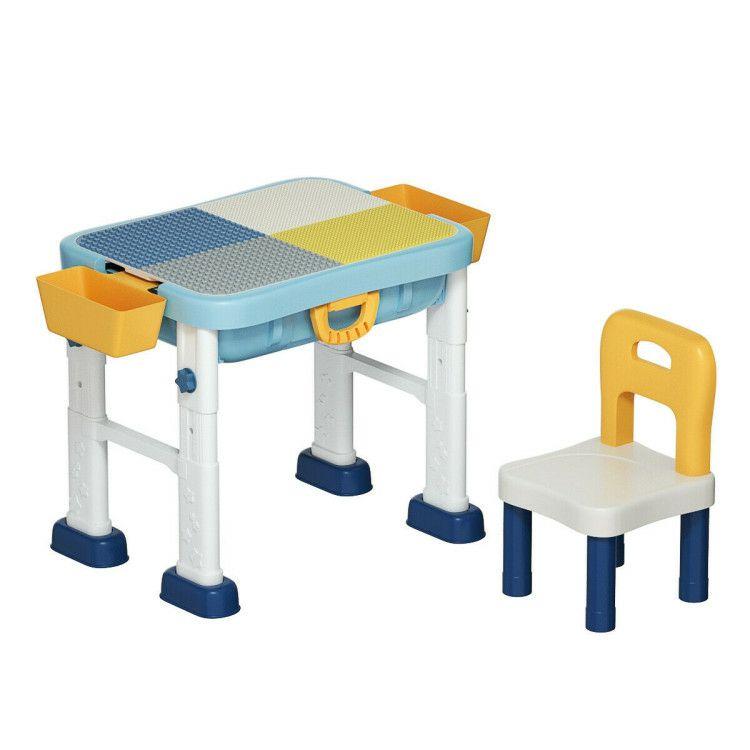 6-in-1 Kids Activity Table Set with Chair Blue, White, Yellow |   Kids Table & Chair Sets