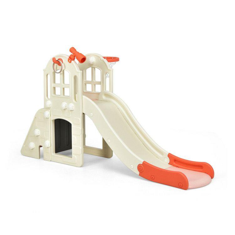 6-in-1 Toddler Climber Slide Playset with Basketball Hoop Pink |   Climbers & Slides