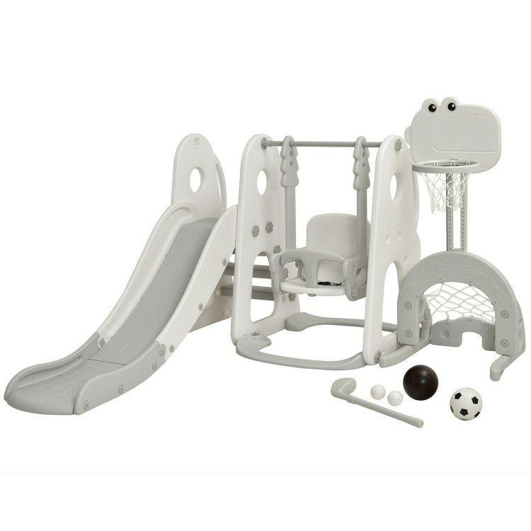 6 in 1 Toddler Slide and Swing Set with Ball Games White |   Climbers & Slides