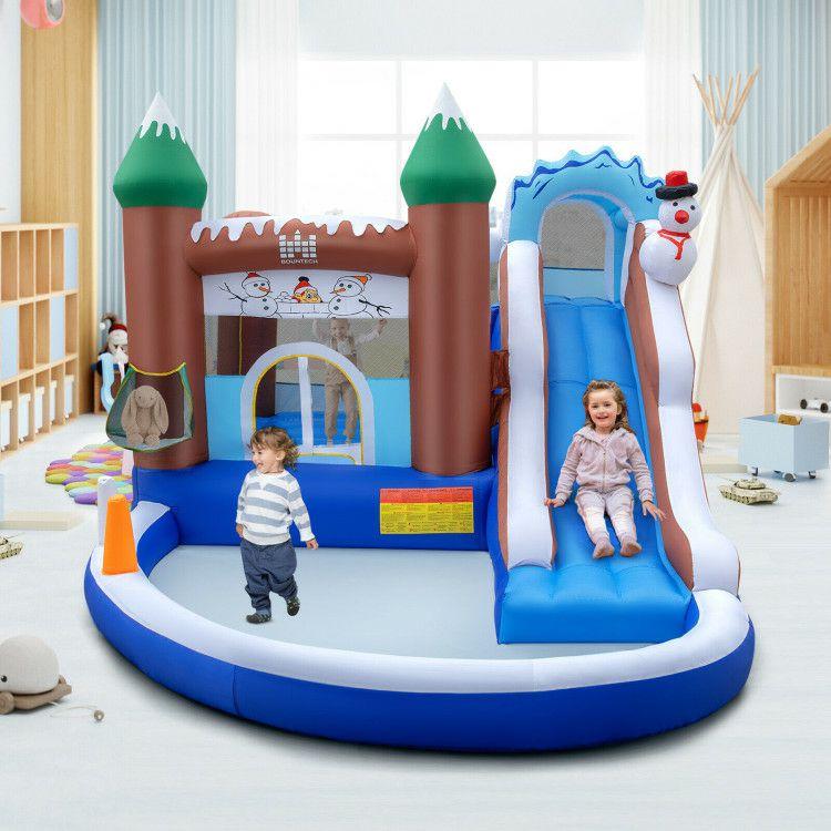 6-in-1 Winter Theme Snowman Inflatable Castle with Slide and Trampoline without Blower Multi-Colored |   Bounce House